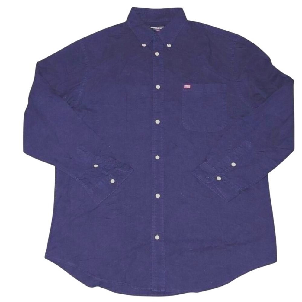 Ralph Lauren Jeans Co VTG Navy Blue Button Down Shirt XXL USA Flag Logo Cotton